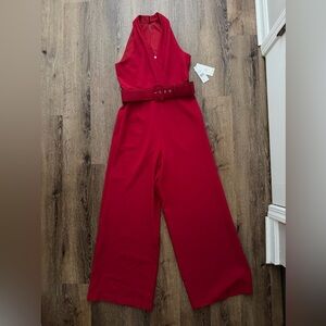 julia jordan Red Sleeveless Belted Wide-Leg Jumpsuit